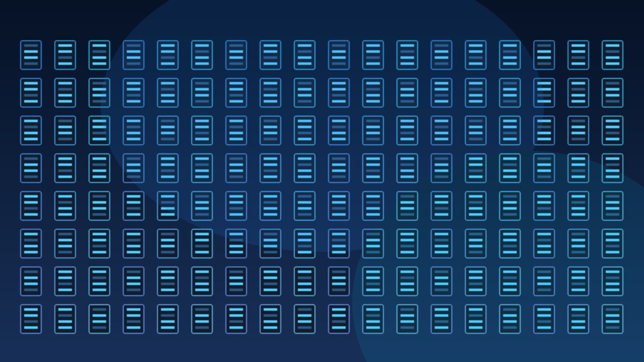 Server racks with cool blue lighting illustrating hybrid cloud